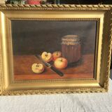 Painting on panel apples and the jar of jam