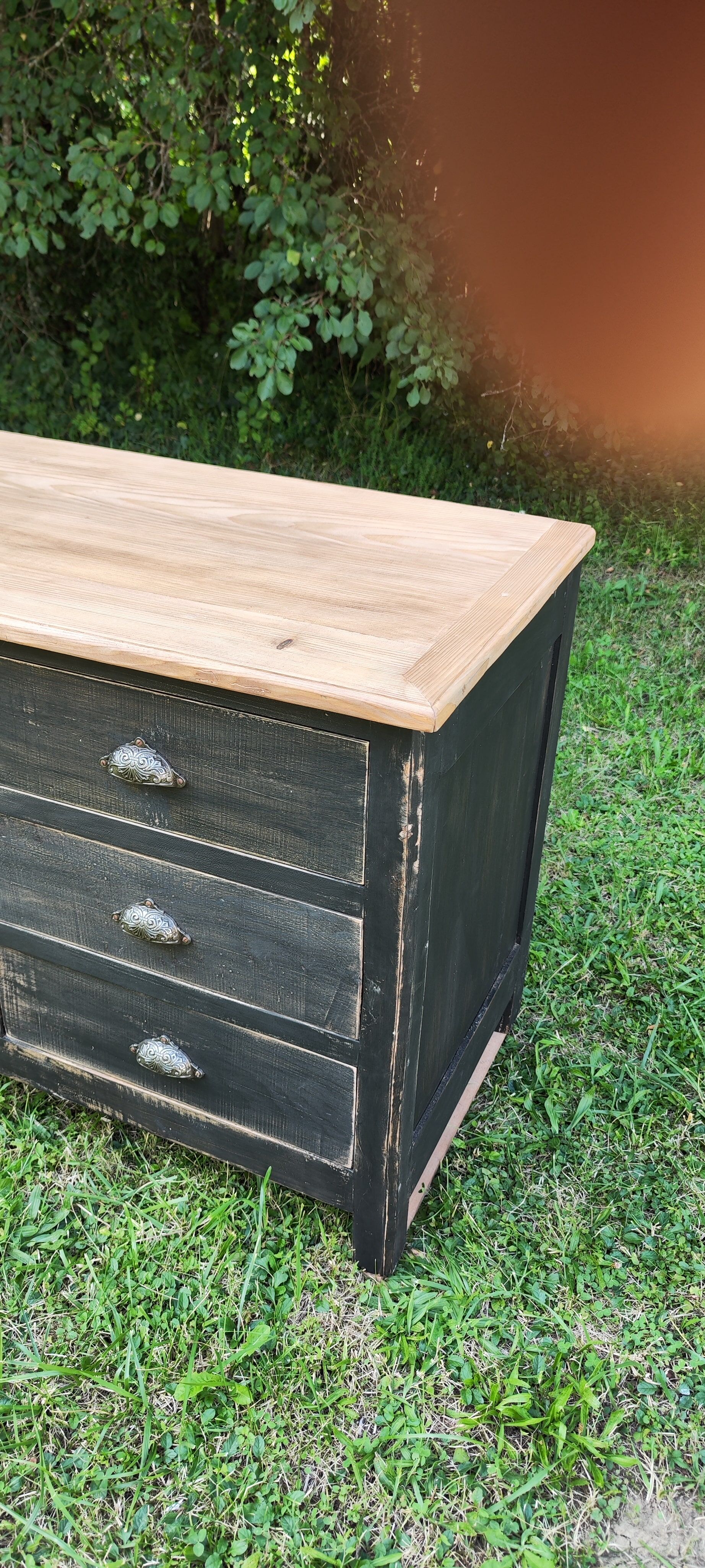 Old trading counter nine drawers black patina trade furniture