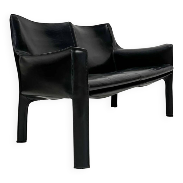 Canapé en cuir noir 'CAB 414' 2 places vintage italien des années 1980 par Mario Bellini pour Cassina.