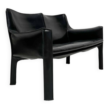 1980s vintage Italian designer ‘CAB 414’ 2-seater leather sofa by Mario Bellini for Cassina in black leather