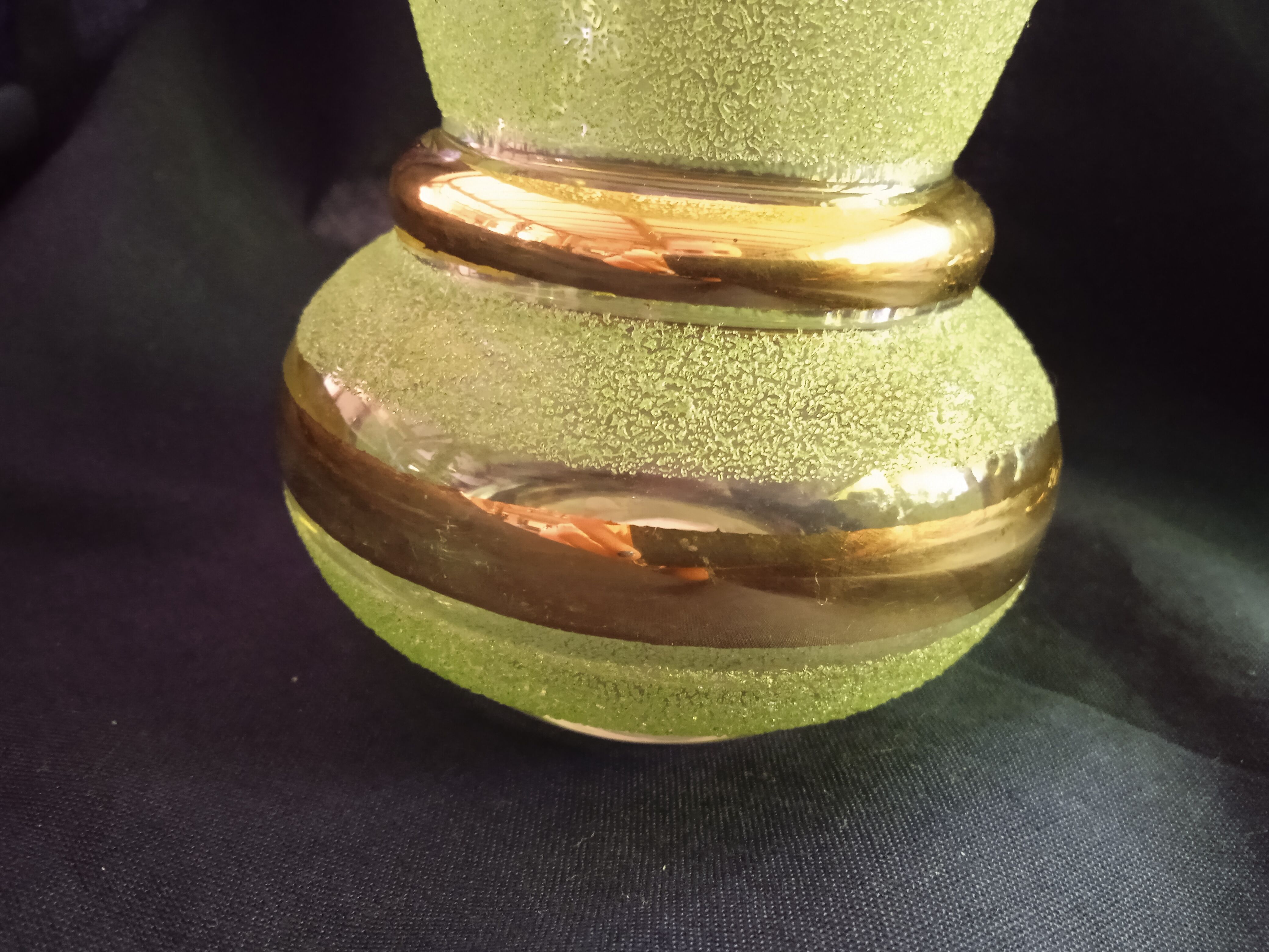 Two vintage green vases in glass and granite effect 50s