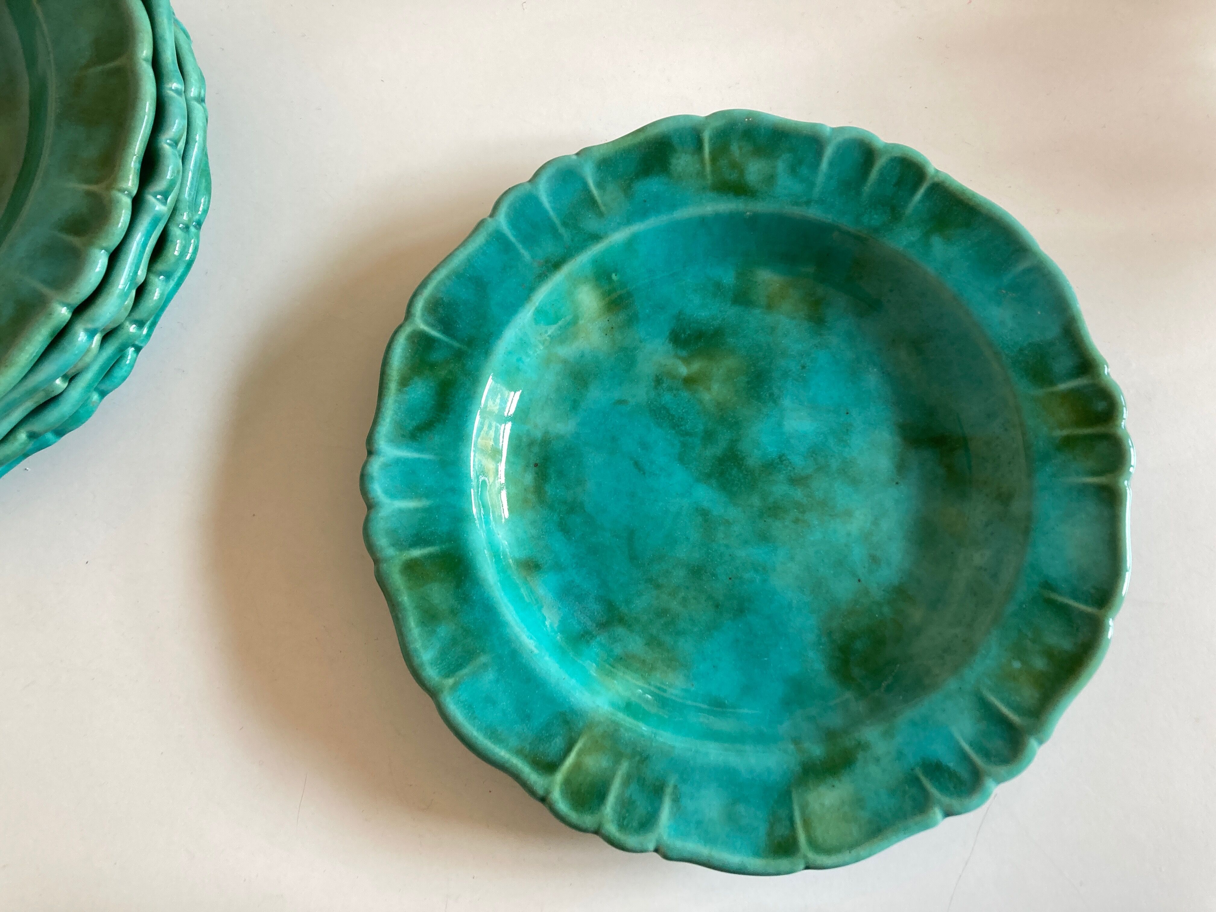 Set of 6 plates in glazed earth with godrons 1960