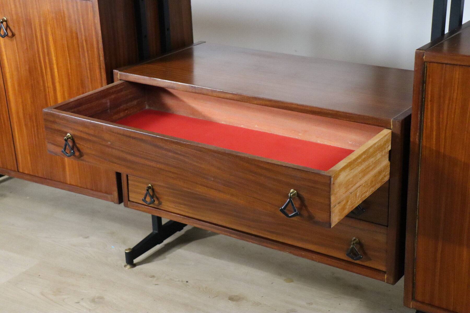 Vintage Italian bookcase in wood and metal, 1960