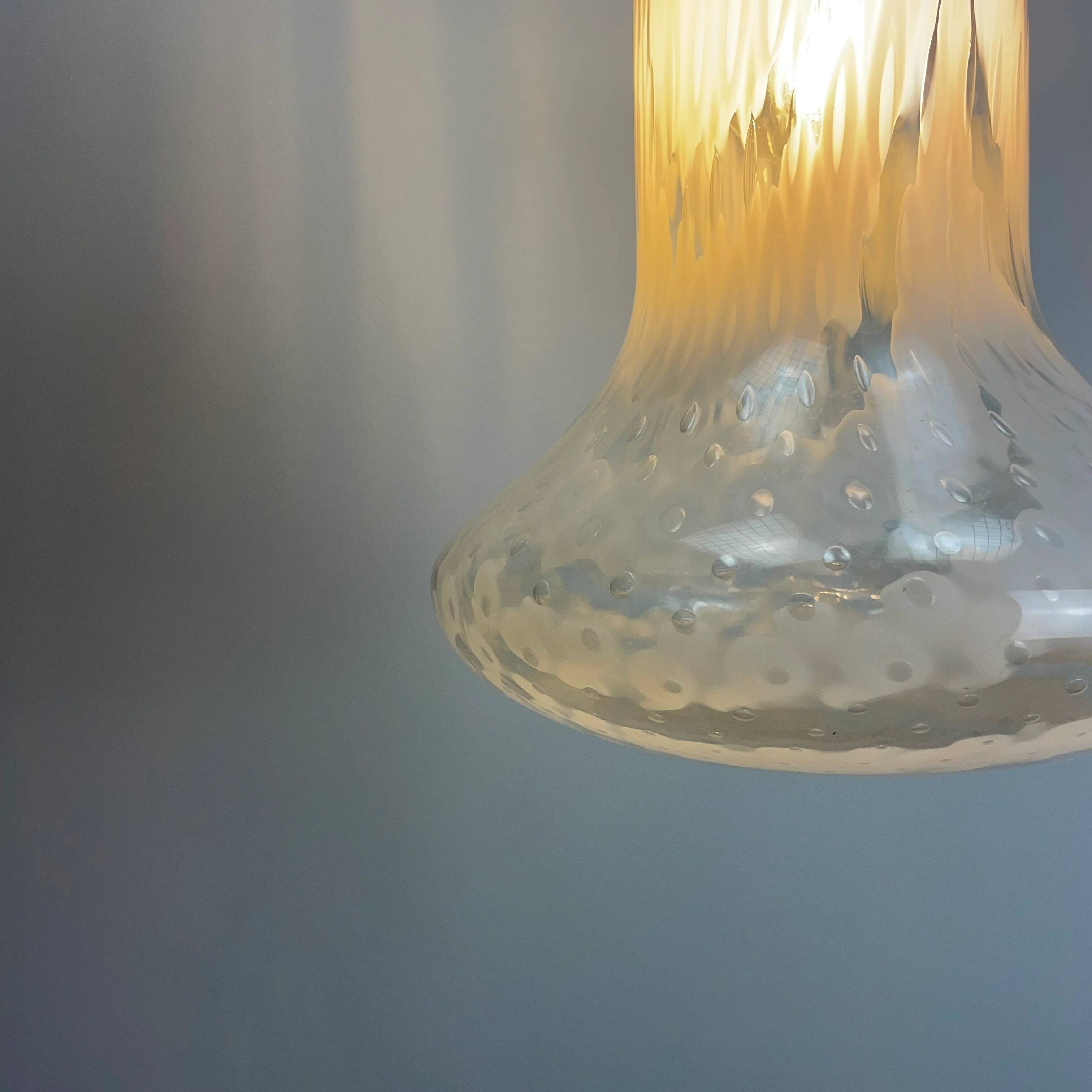 Suspension in cloudy and transparent white glass, Italian, 1960.