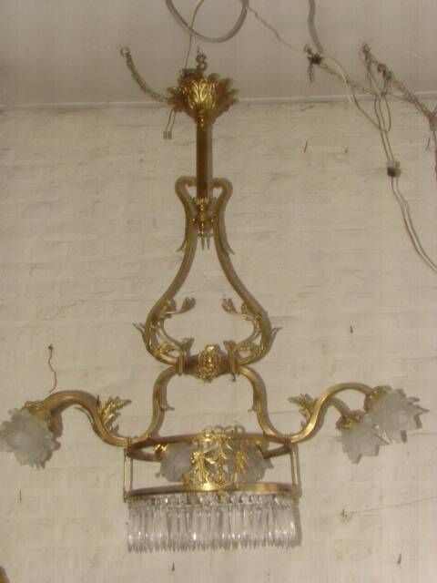 bronze and brass chandelier with 6 arms from the early 20th century