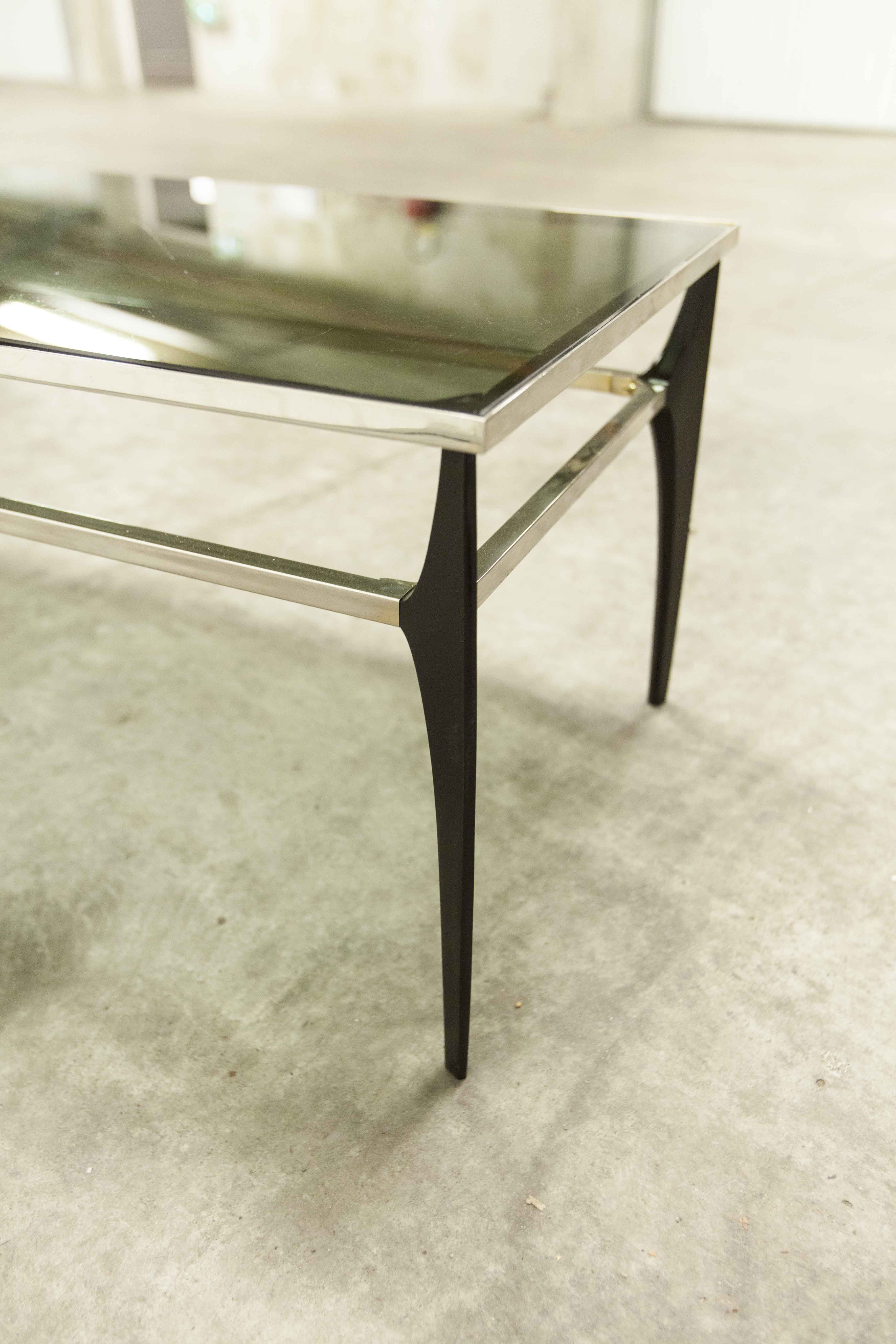 Coffee table Italian design 1960 restored black, chrome and smoked glass