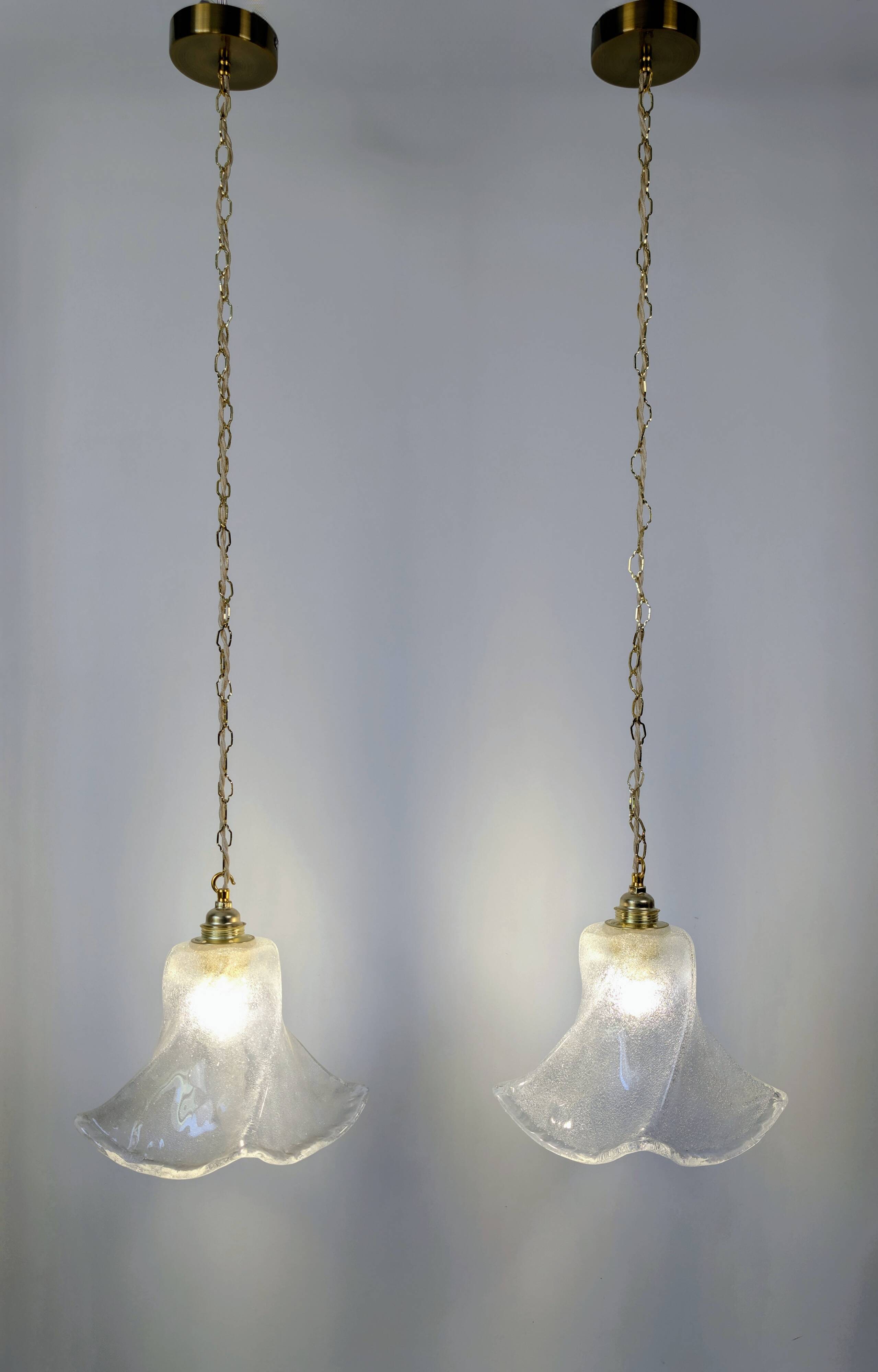 Pair of granite glass and brass pendant lights – poetic elegance