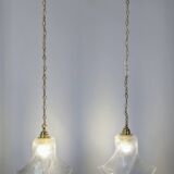 Pair of granite glass and brass pendant lights – poetic elegance