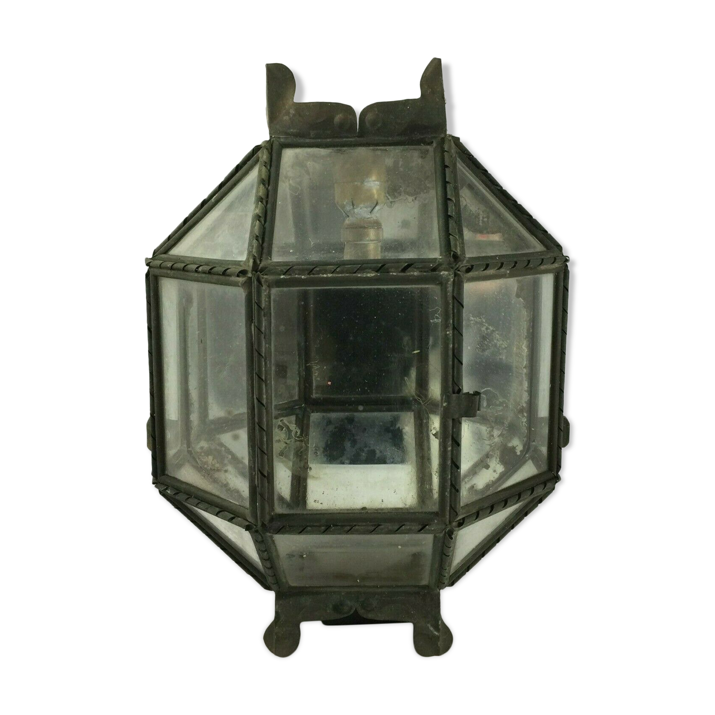 Metal and brass wall light with mirror background 1900