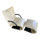 Ligne Roset "ZEN" armchair and footrest in white draped leather