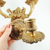 Set of 2 old candlestick sconces in bronze