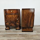 Art Decò bedside tables in walnut burl with brass knobs