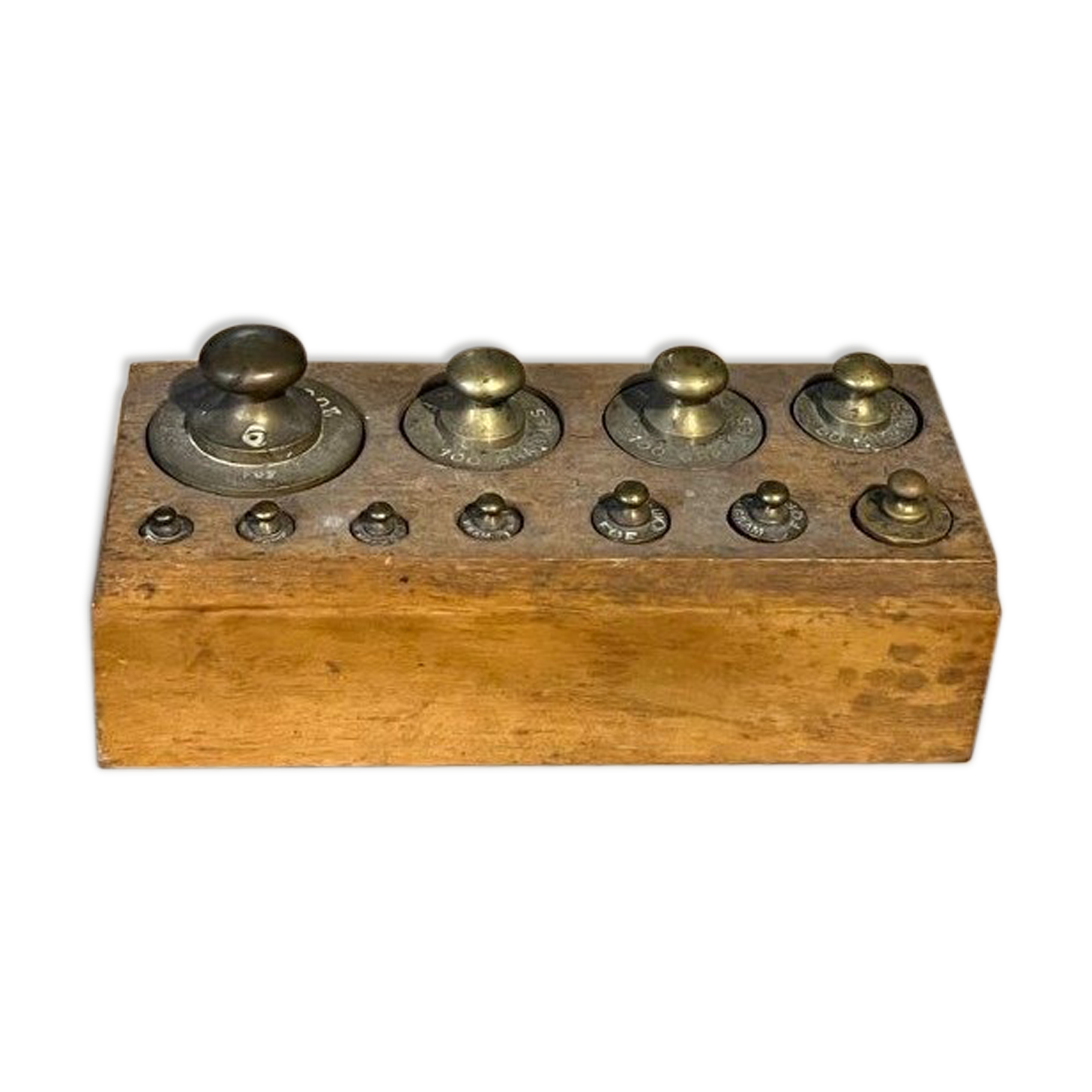 Complete series of brass weights for scales