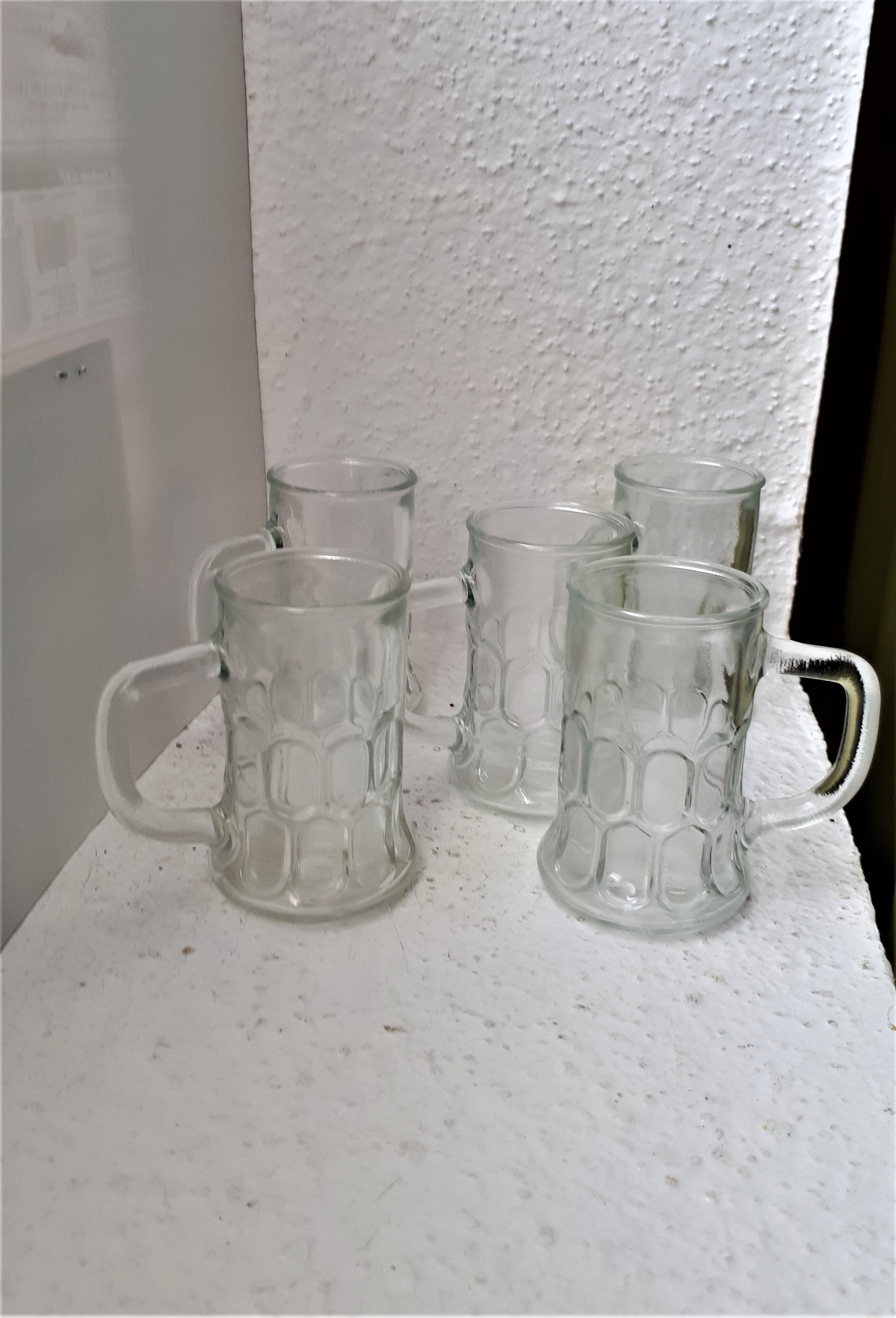 Set of 5 liquor glasses, shooter glass, molded pressed, choppe shape,