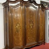Louis XV wardrobe curved on all sides in precious wood marquetry circa 1900