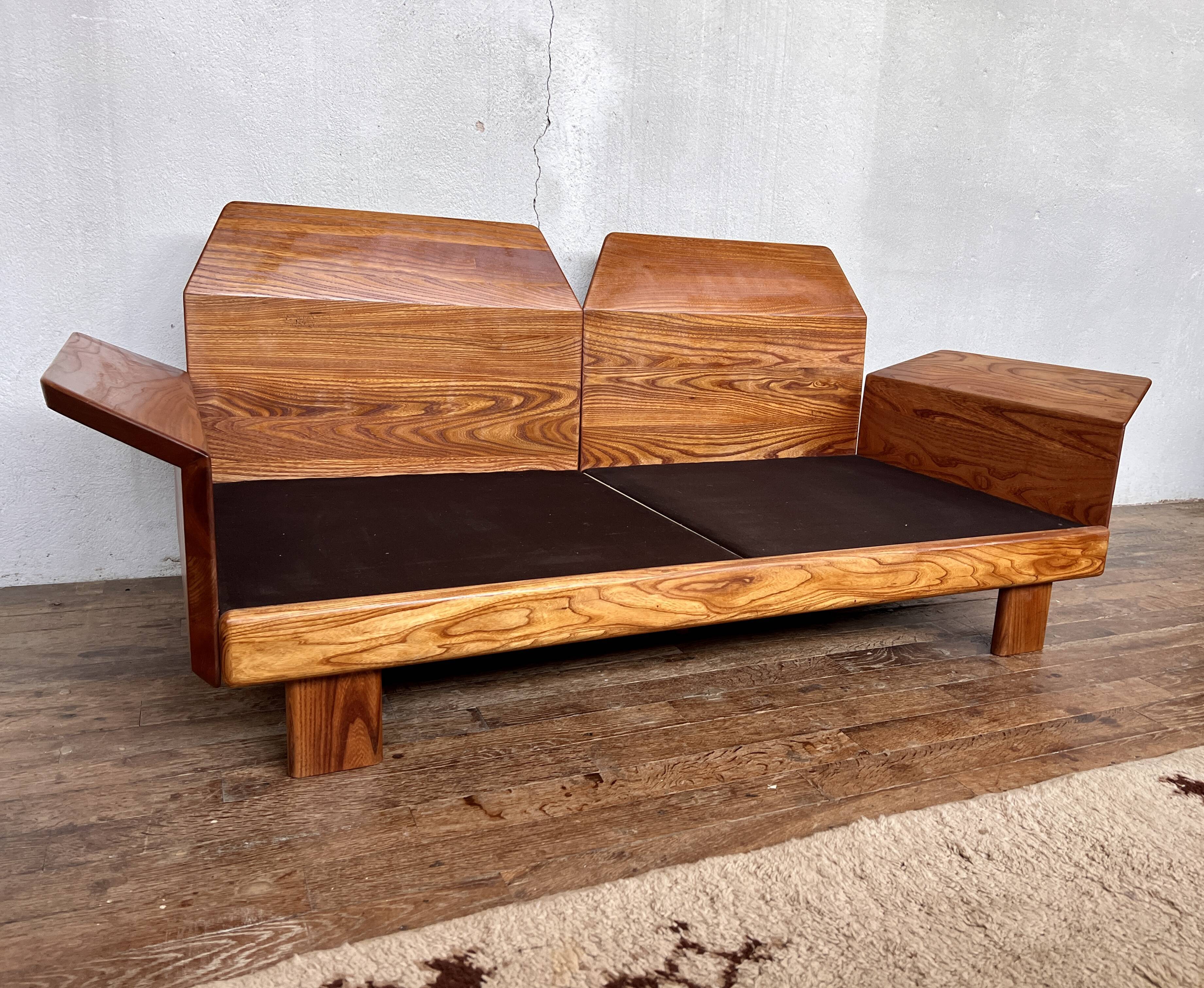 Canape seltz elm and leather design 1960
