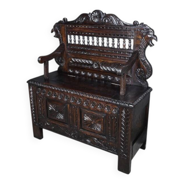Oak bank safe, neo-Gothic style – early 20th century
