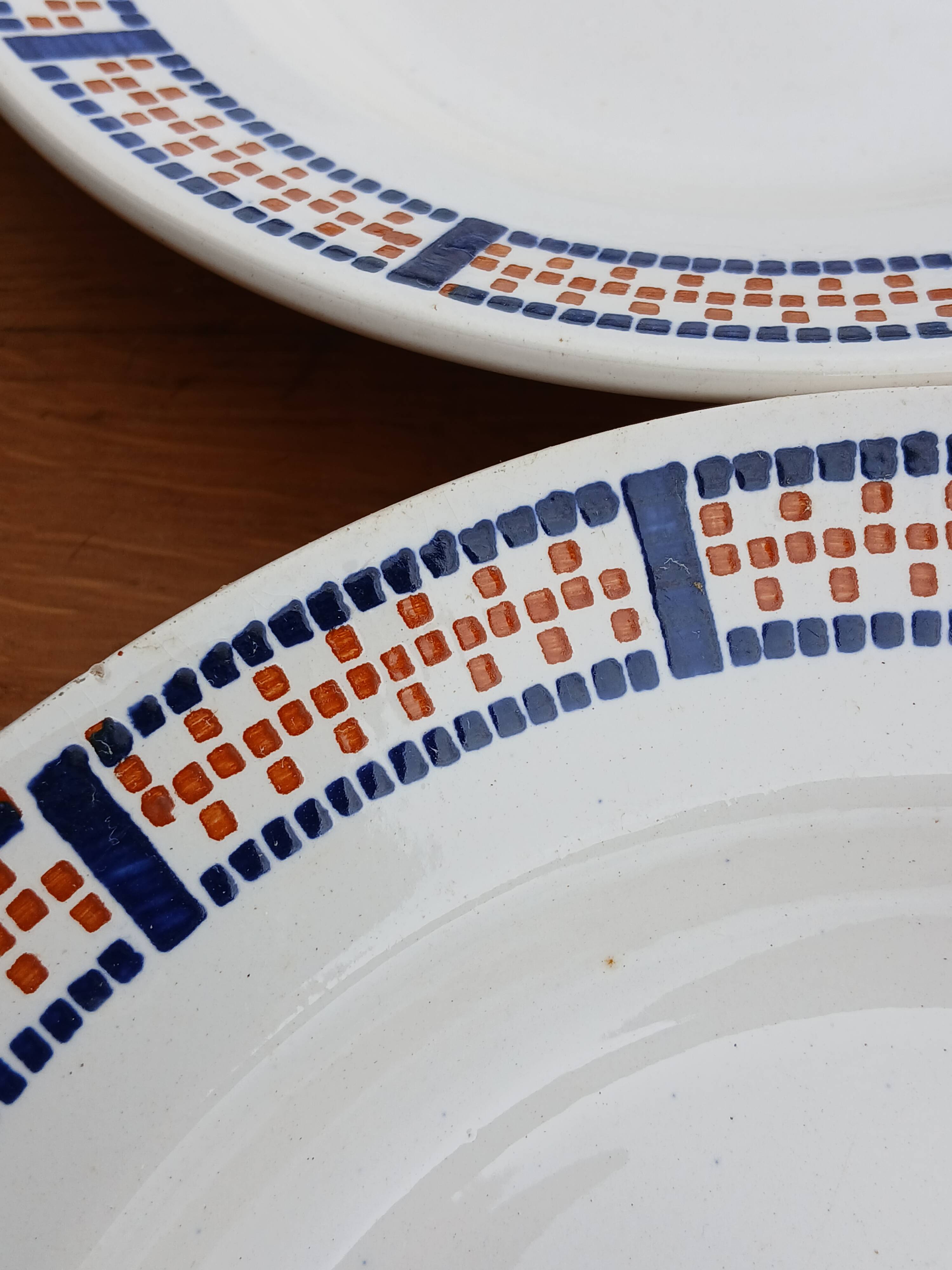 Six antique soup plates