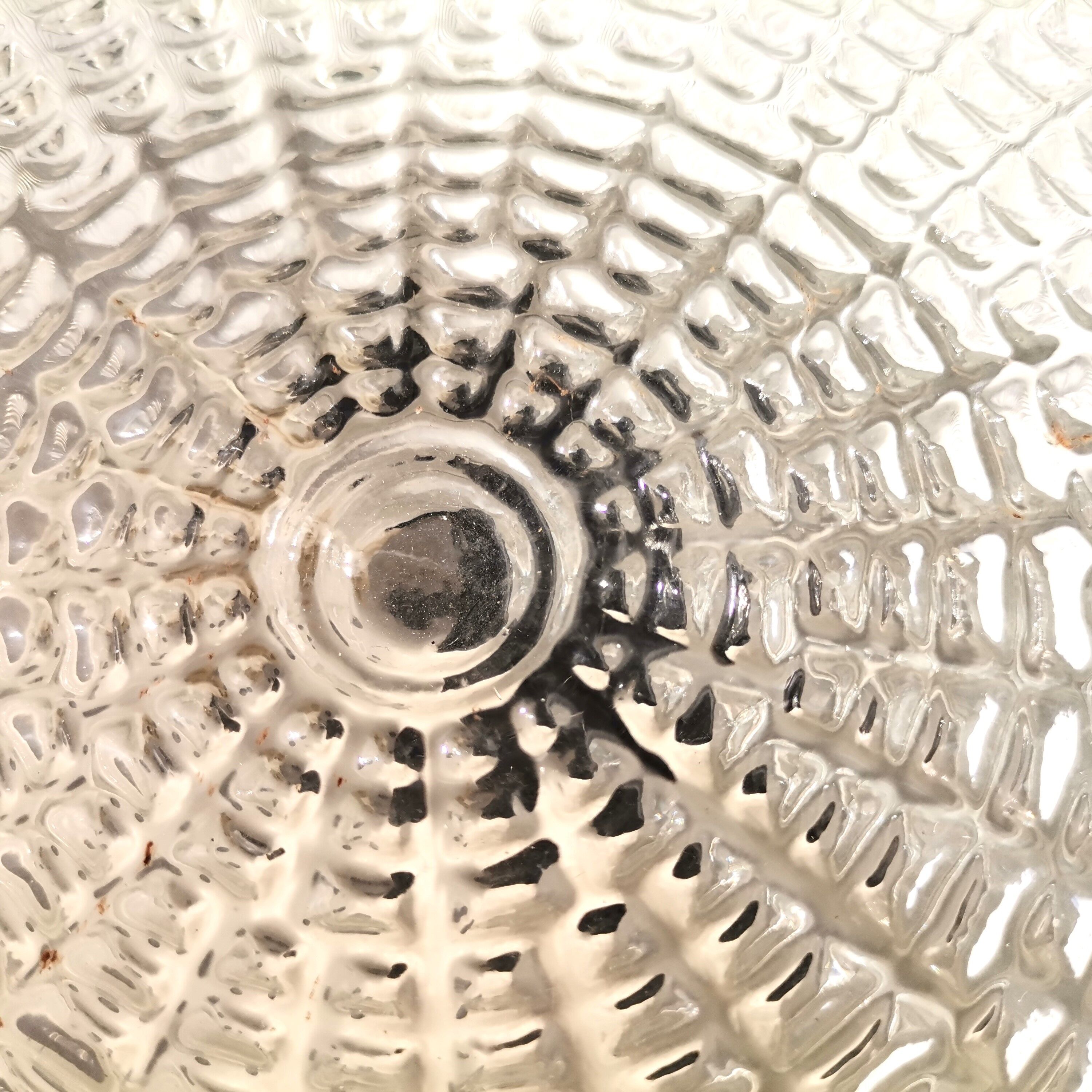 Small minimalist clear glass round flush mount lamp 1960s