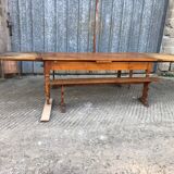 Antique farmhouse table in solid cherry wood with its 2 benches