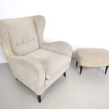 Ivory Lounge Chair with Ottoman in the Style of Gio Ponti, Italy