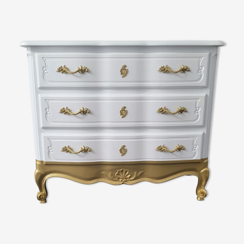 Louis XV style chest of drawers, white and gold