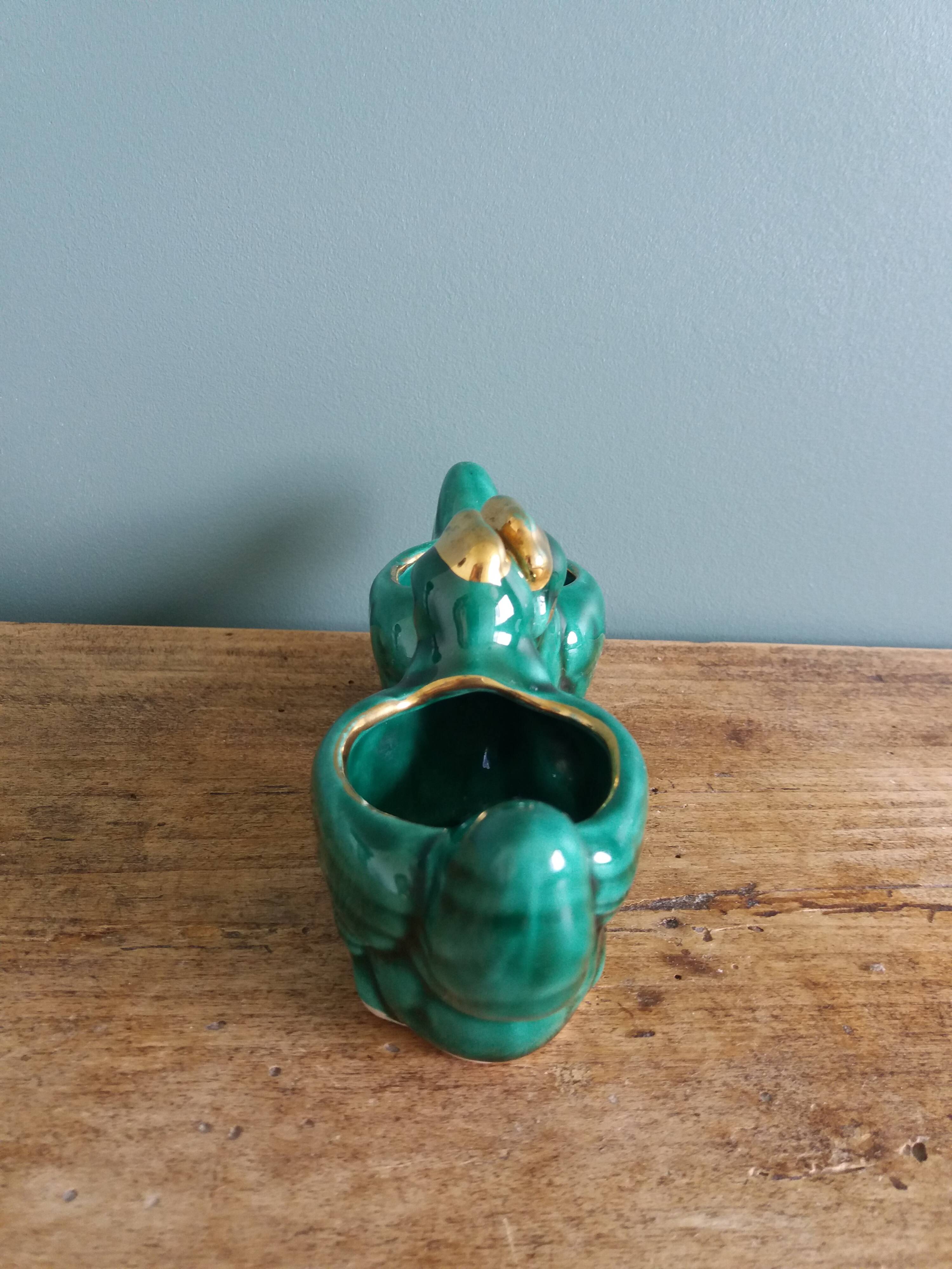 Salerons poules en barbotine vert émeraude