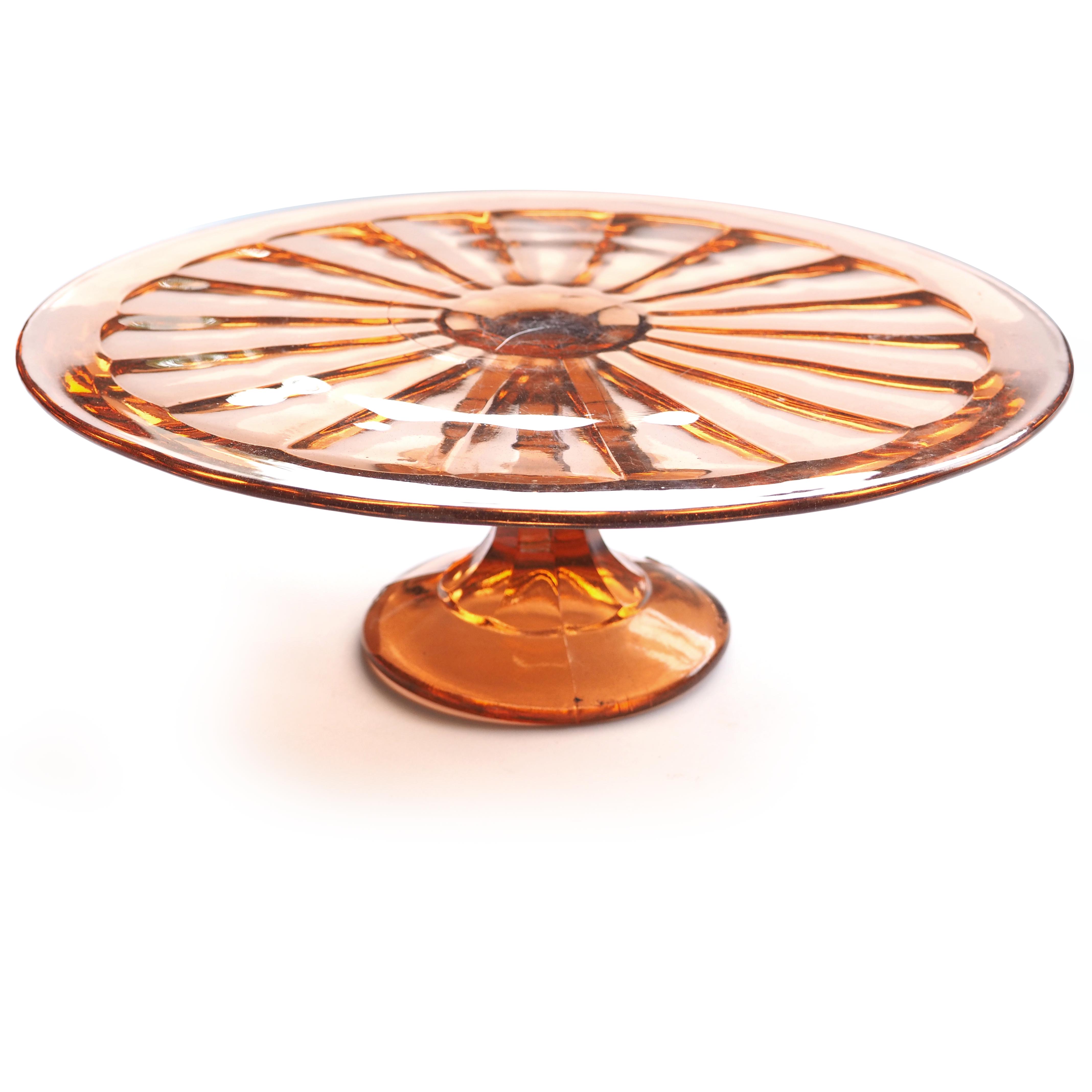 Art Deco glass display cake dish