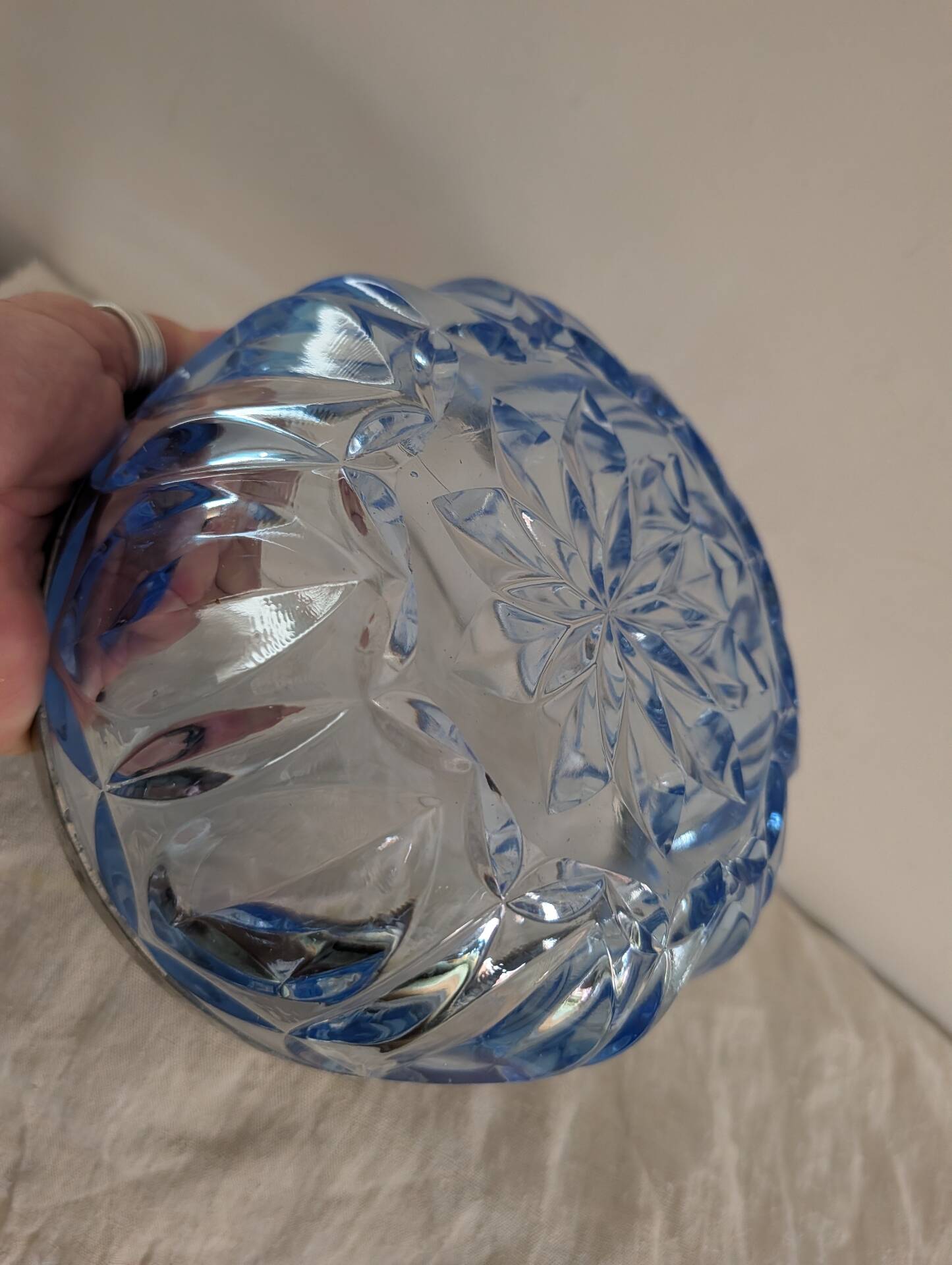 Cut blue glass bowl, silver-plated rim – 1950s-1970s