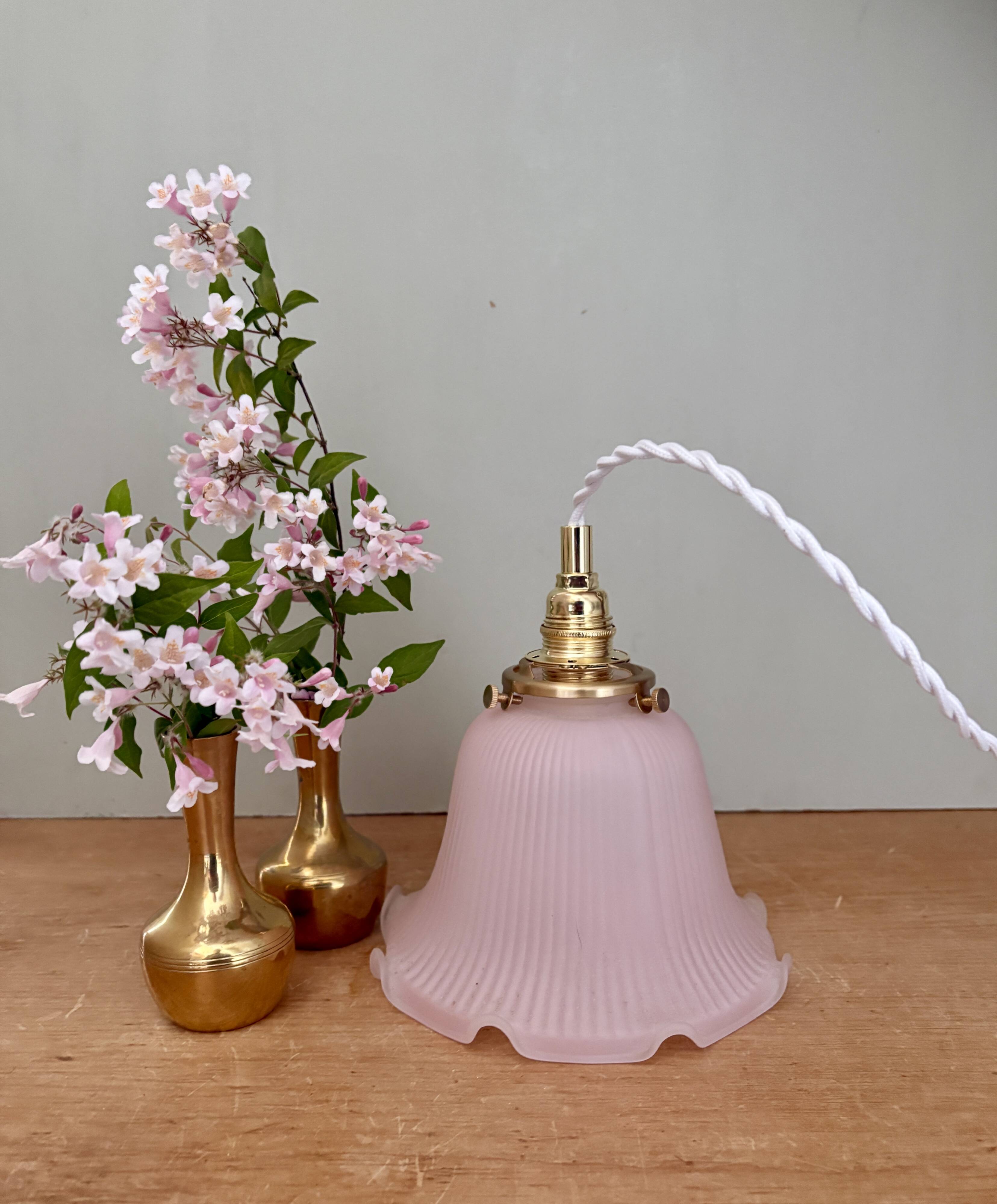 Pendant light, vintage lampshade in pink frosted glass