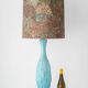 XXL Spanish sculptural table lamp in turquoise ceramic, 1960s, new Liberty lampshade.