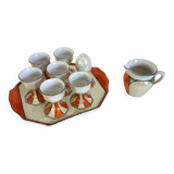 Vintage iridescent set of 6 egg cups, salt shaker, tray and pitchers