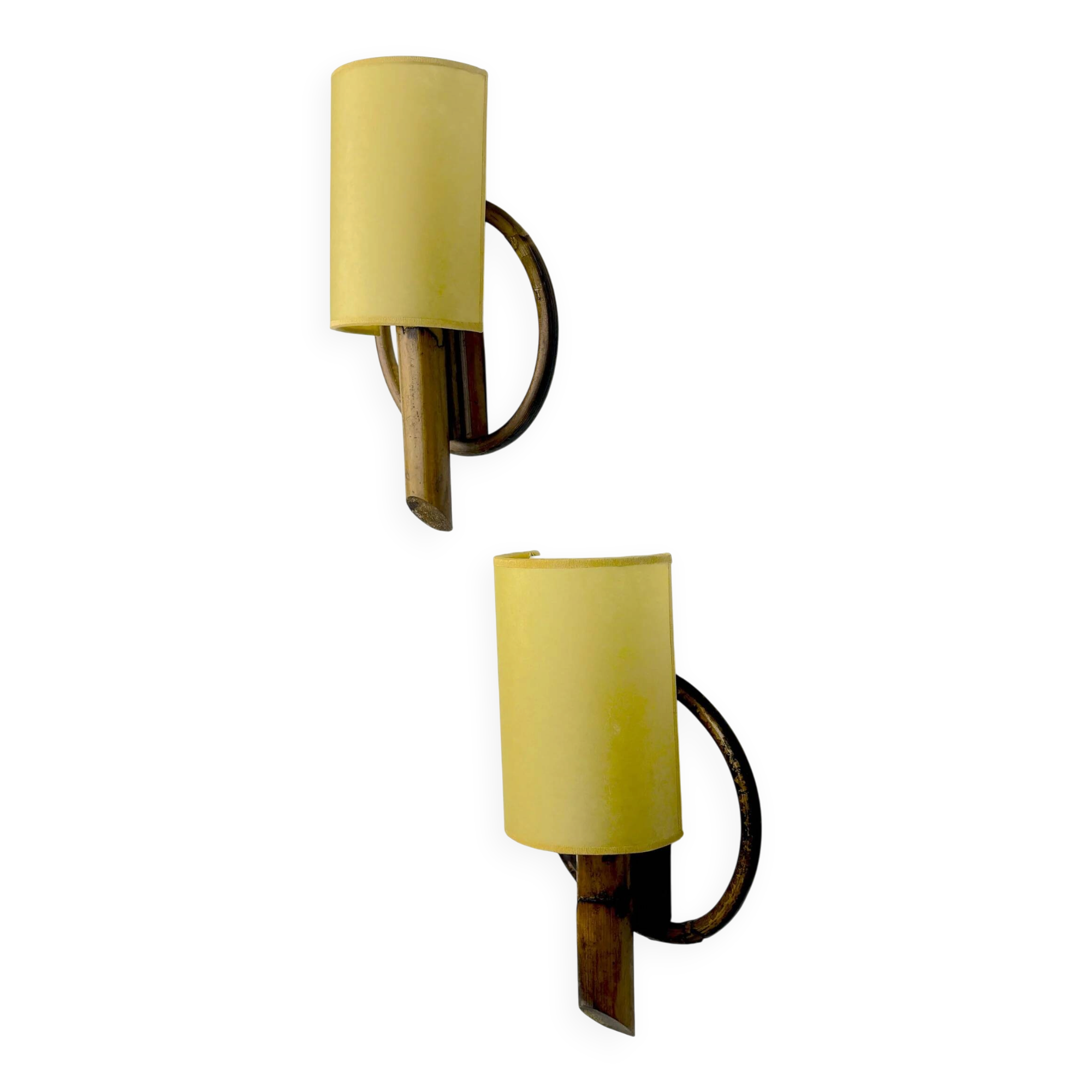Pair of mid-century rattan wall sconces, Italy, 1960s