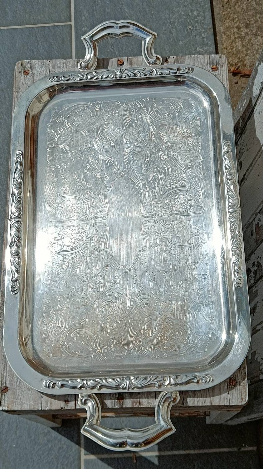 Silver metal serving tray