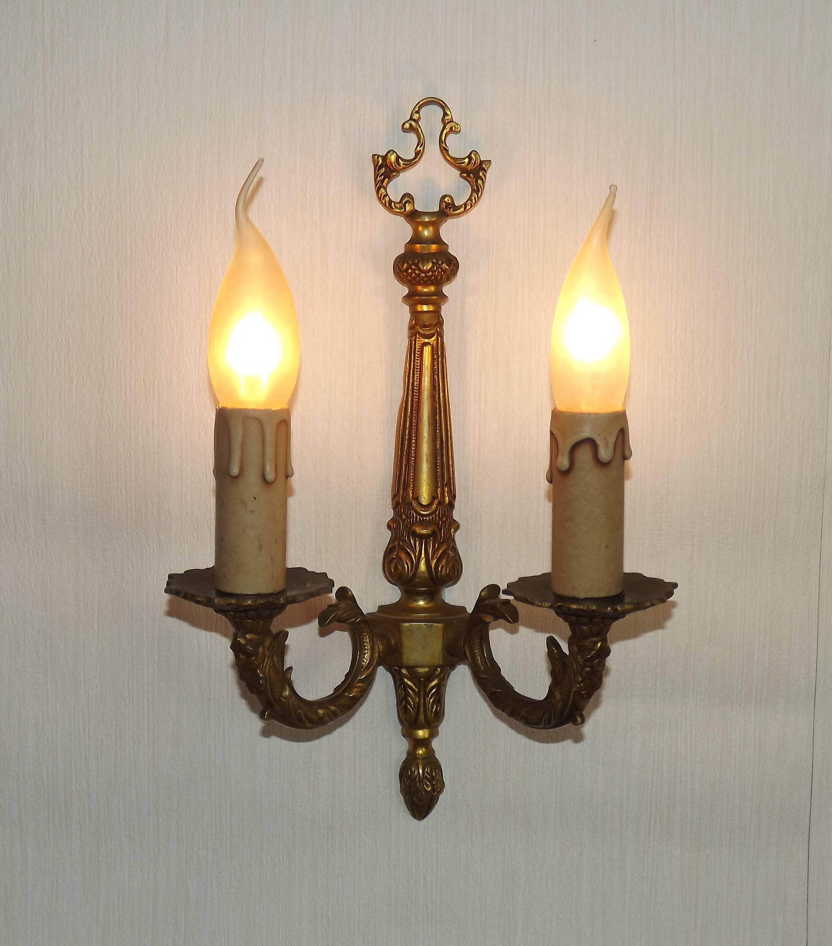 Large Vintage French Bronze Baroque Style Bronze Double Wall Light 5413