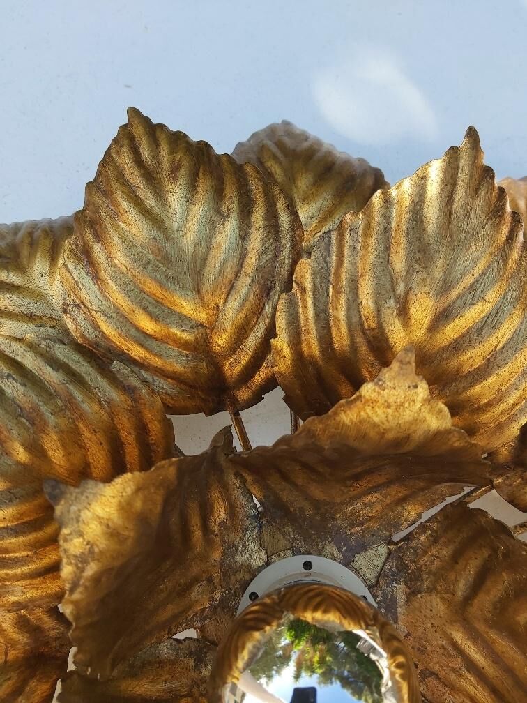 Sconce metal golden leaves 70s