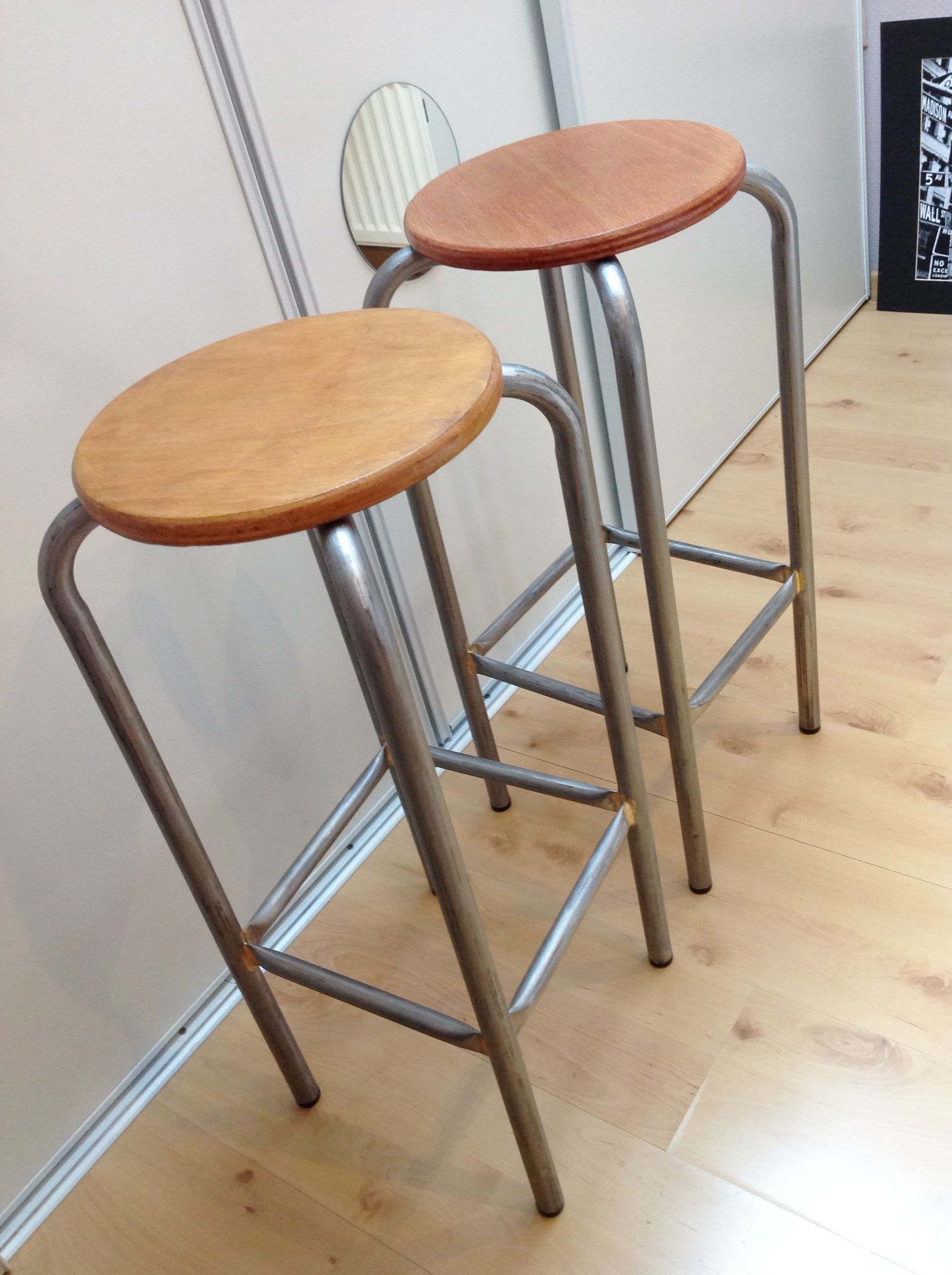 Pair of high wooden stools and metal industrial style 60/70
