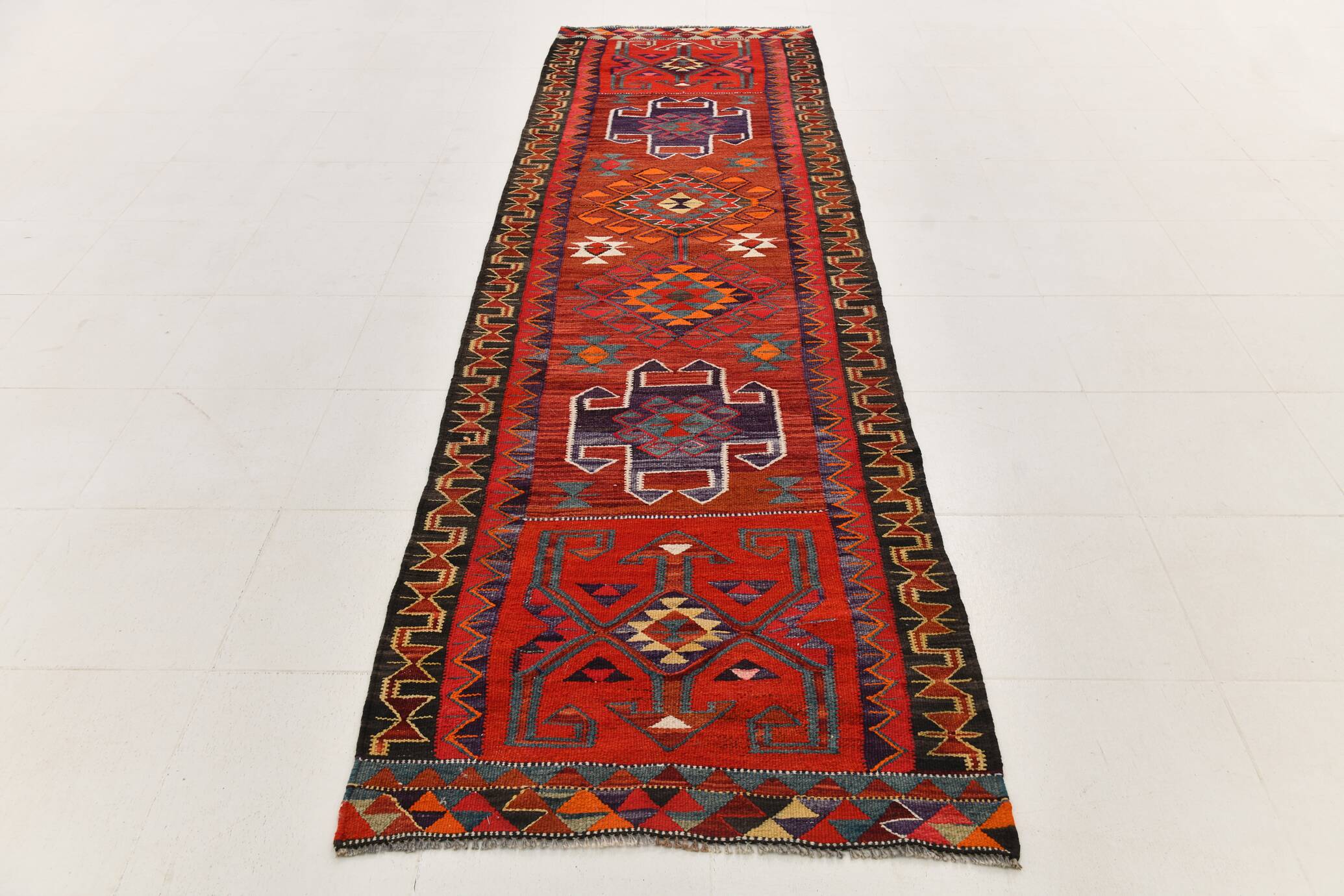 Burgundy & Red Vintage Runner Rug, 99x352Cm