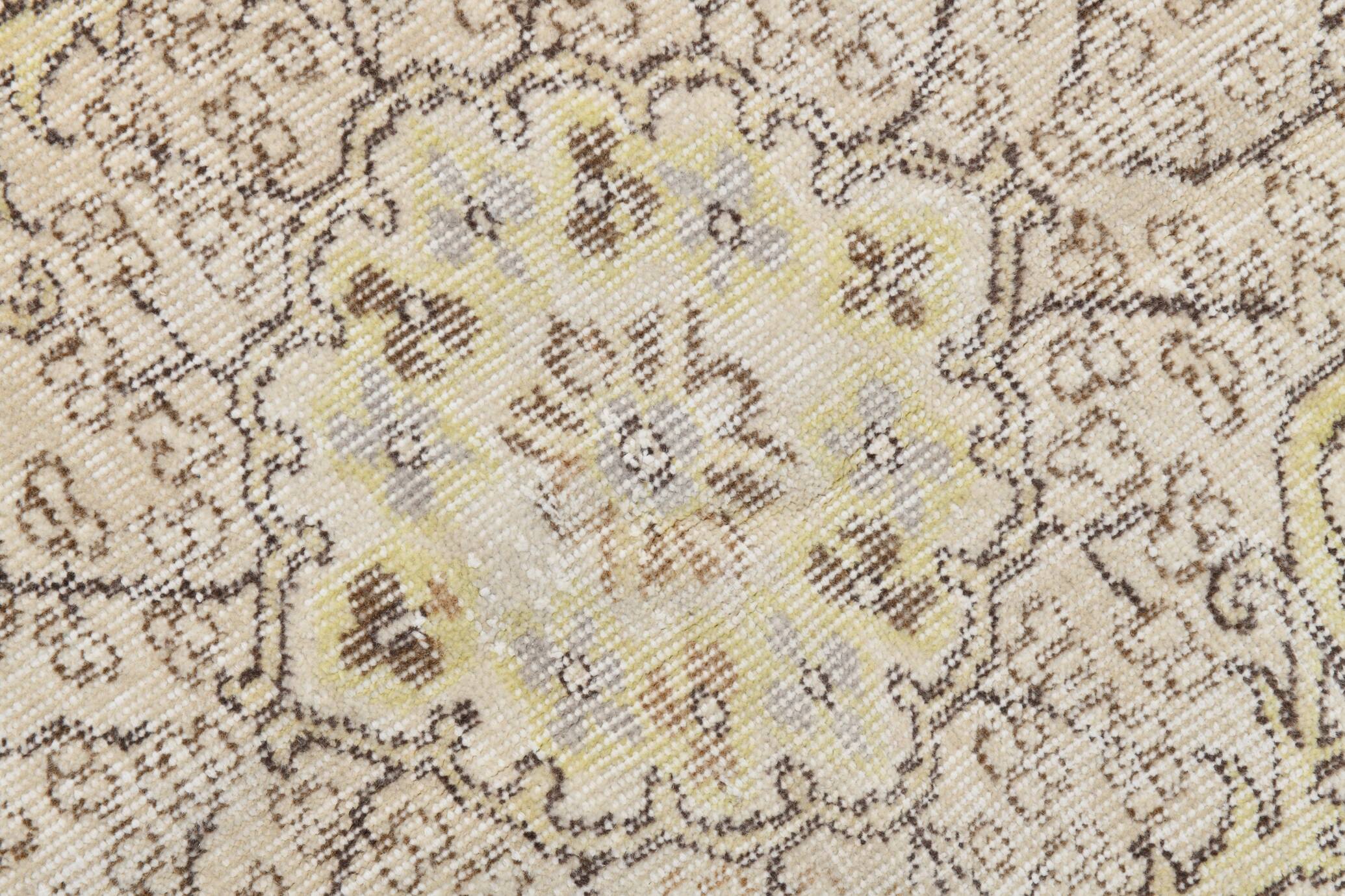 6x9 Vintage Ivory & Pastel Yellow Handmade Wool Persian Area Rug,169x259 Cm