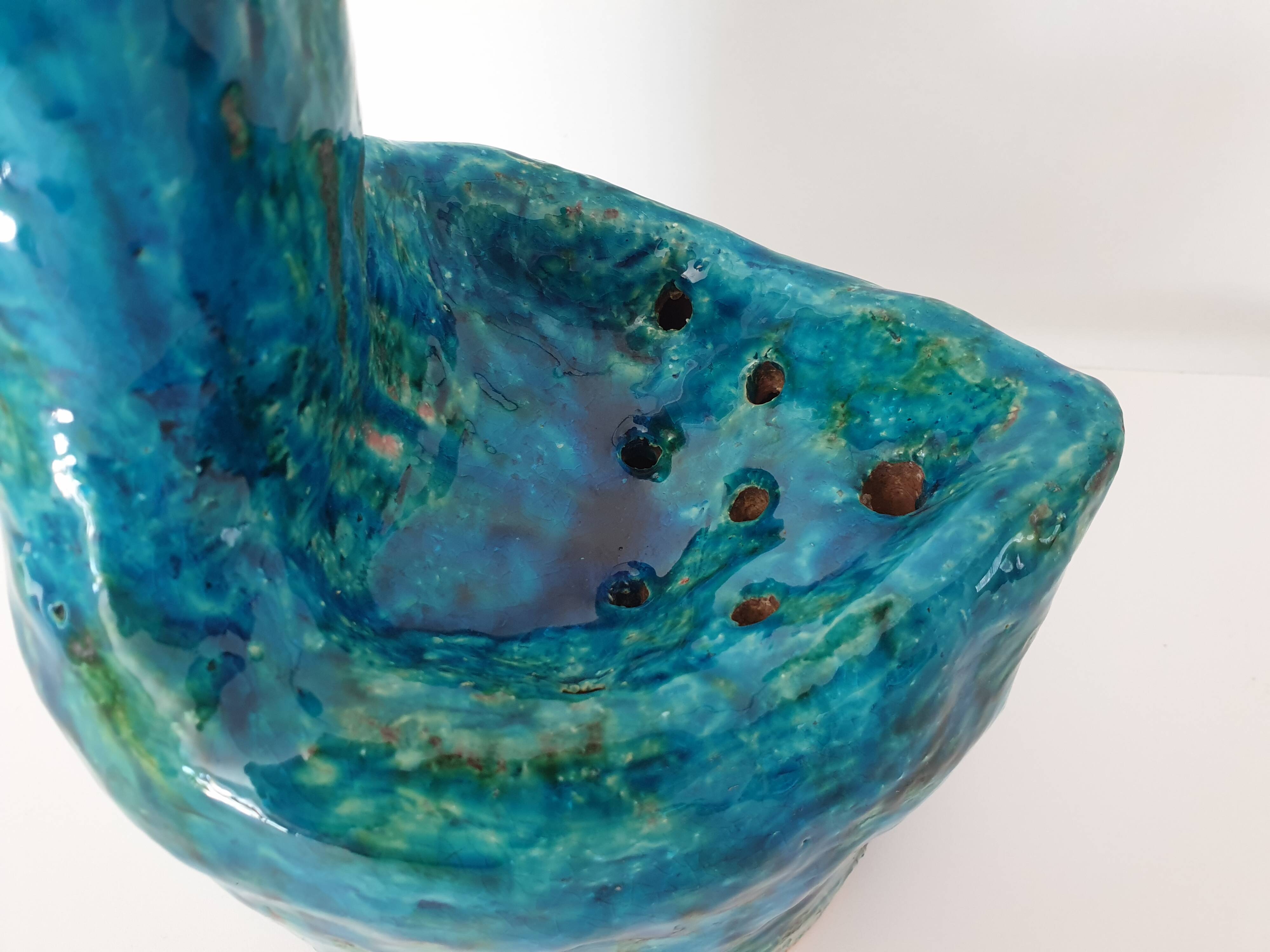 Brutalist Zoomorphic Bird Ceramic Flower Vase Signed NICOLE