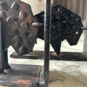 Pair of brutalist buffalo / bison bookends, black metal, mid-century