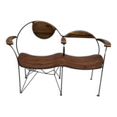 Banc double contemporain bois et métal de Francis Veillerot (2004)