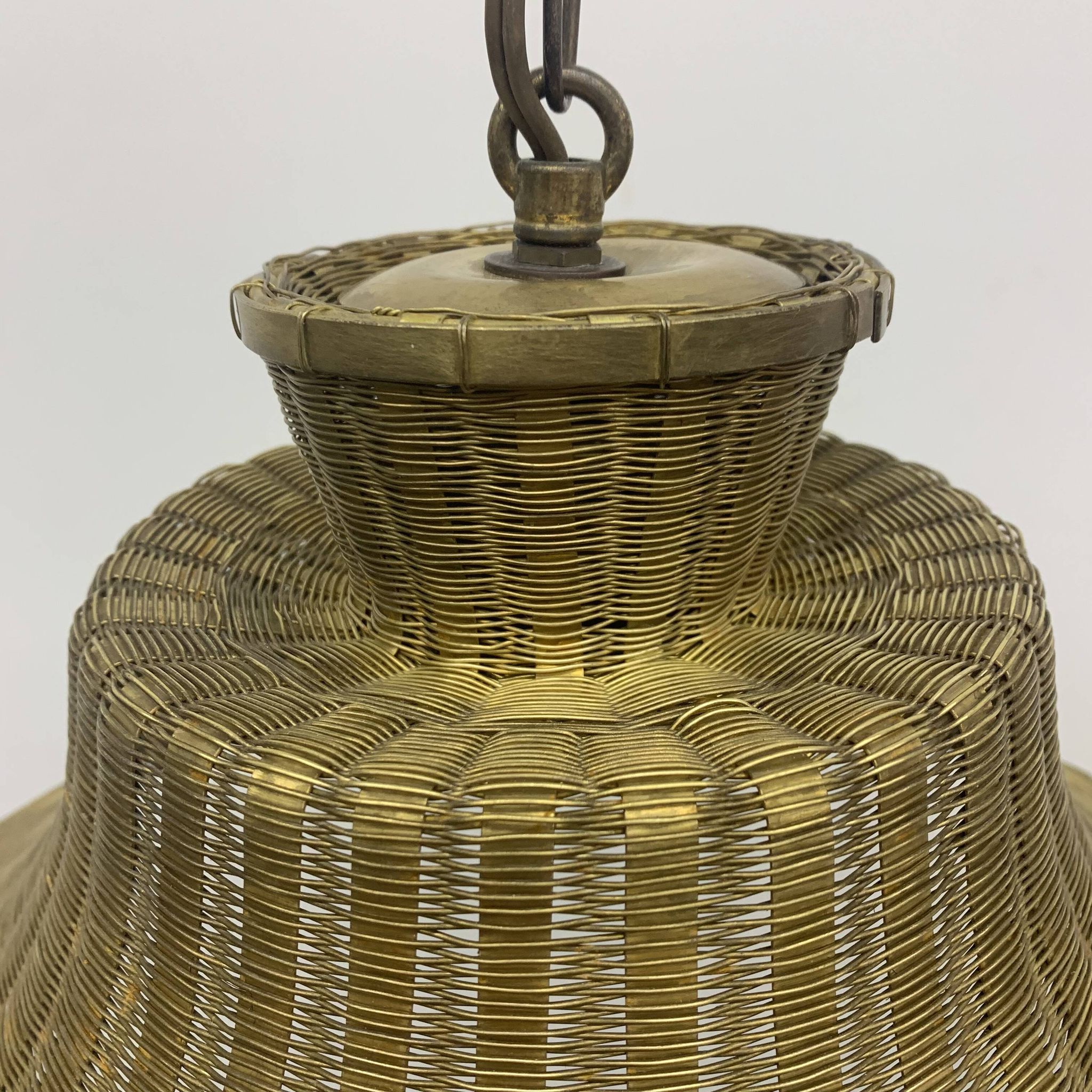 Woven brass wire hanging lamp , 1950s