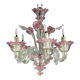 Small Venetian chandelier in colorless and red Murano glass, circa 1950