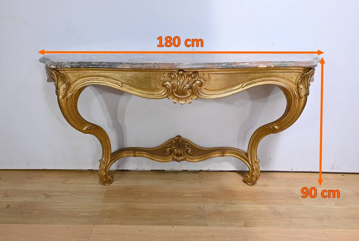 Important Wall Console in Gilded Wood, Louis XV style – Early 20th century