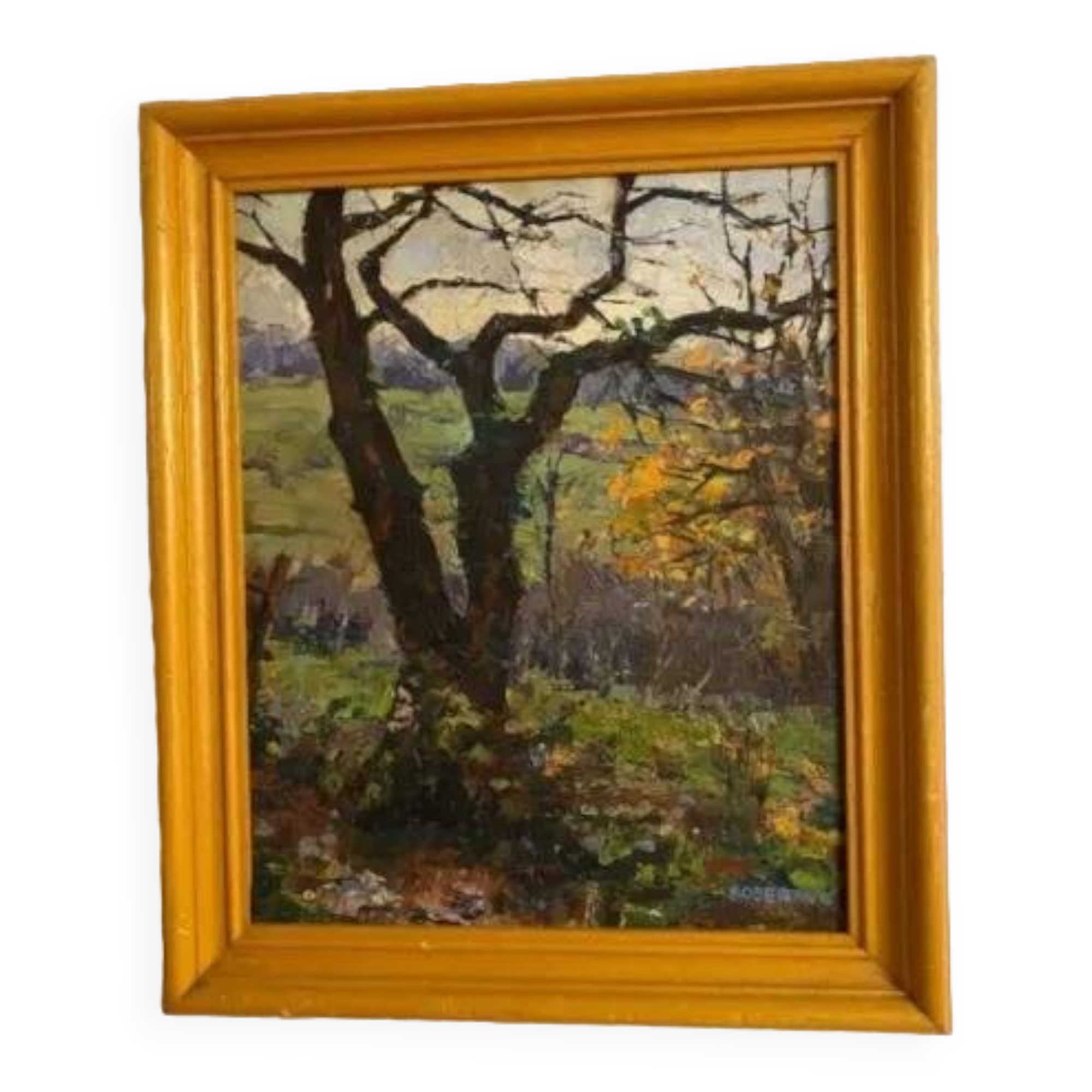 Vintage Signed Oil Painting Landscape Lake & Trees Scene