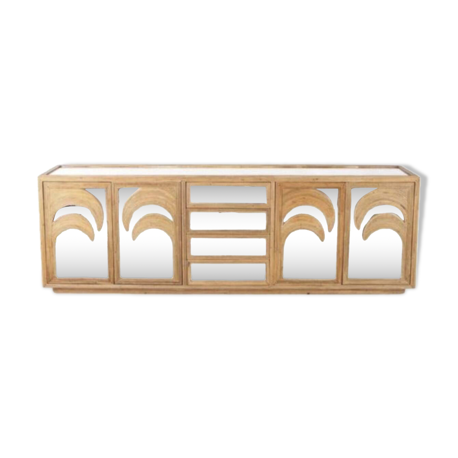 Rattan and mirrored “palm tree” sideboard