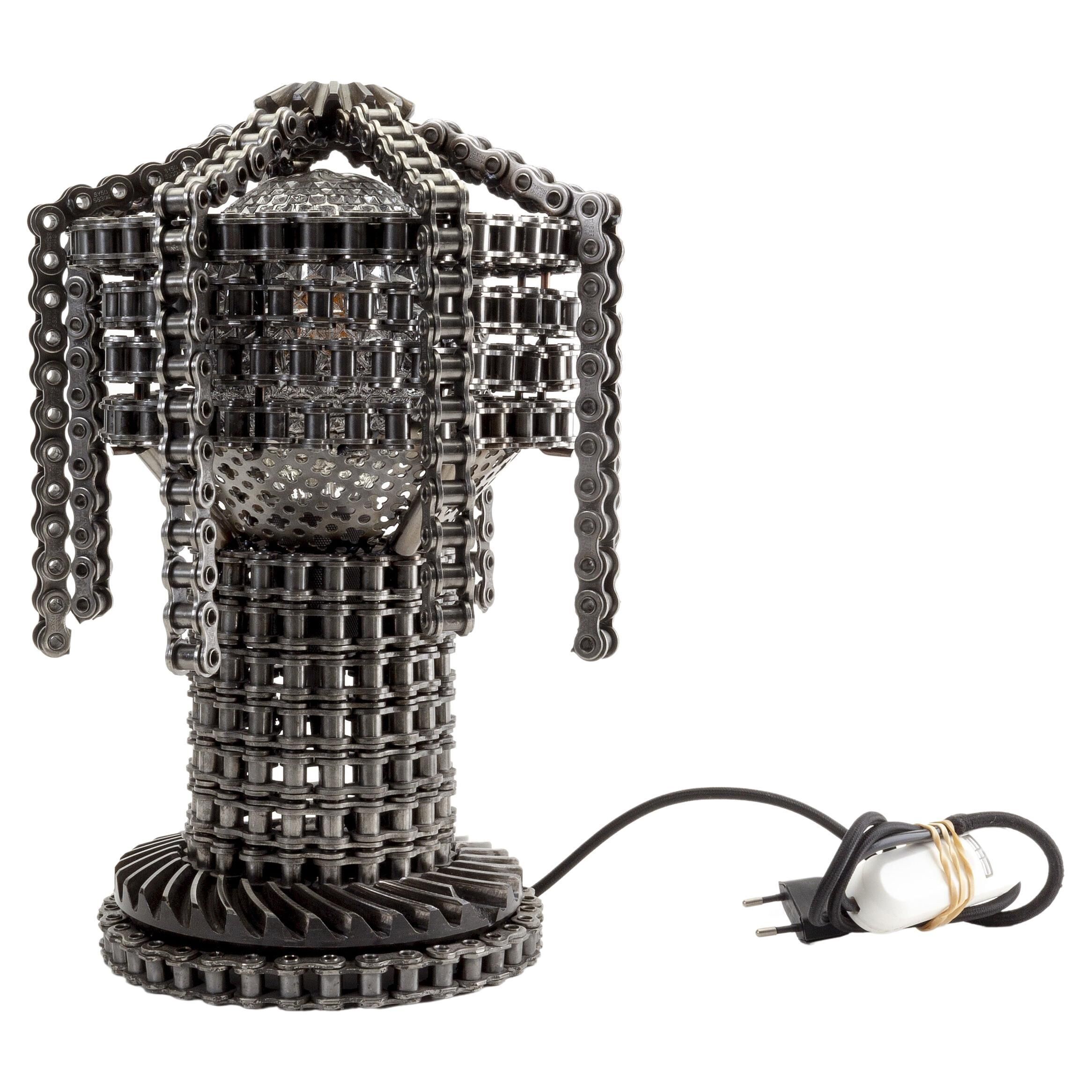 Unique metal chain table lamp, Sweden, 2000s
