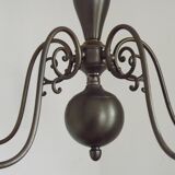 French Vintage Silver Metal 5 Light Flemish Chandelier Red Drips 5181