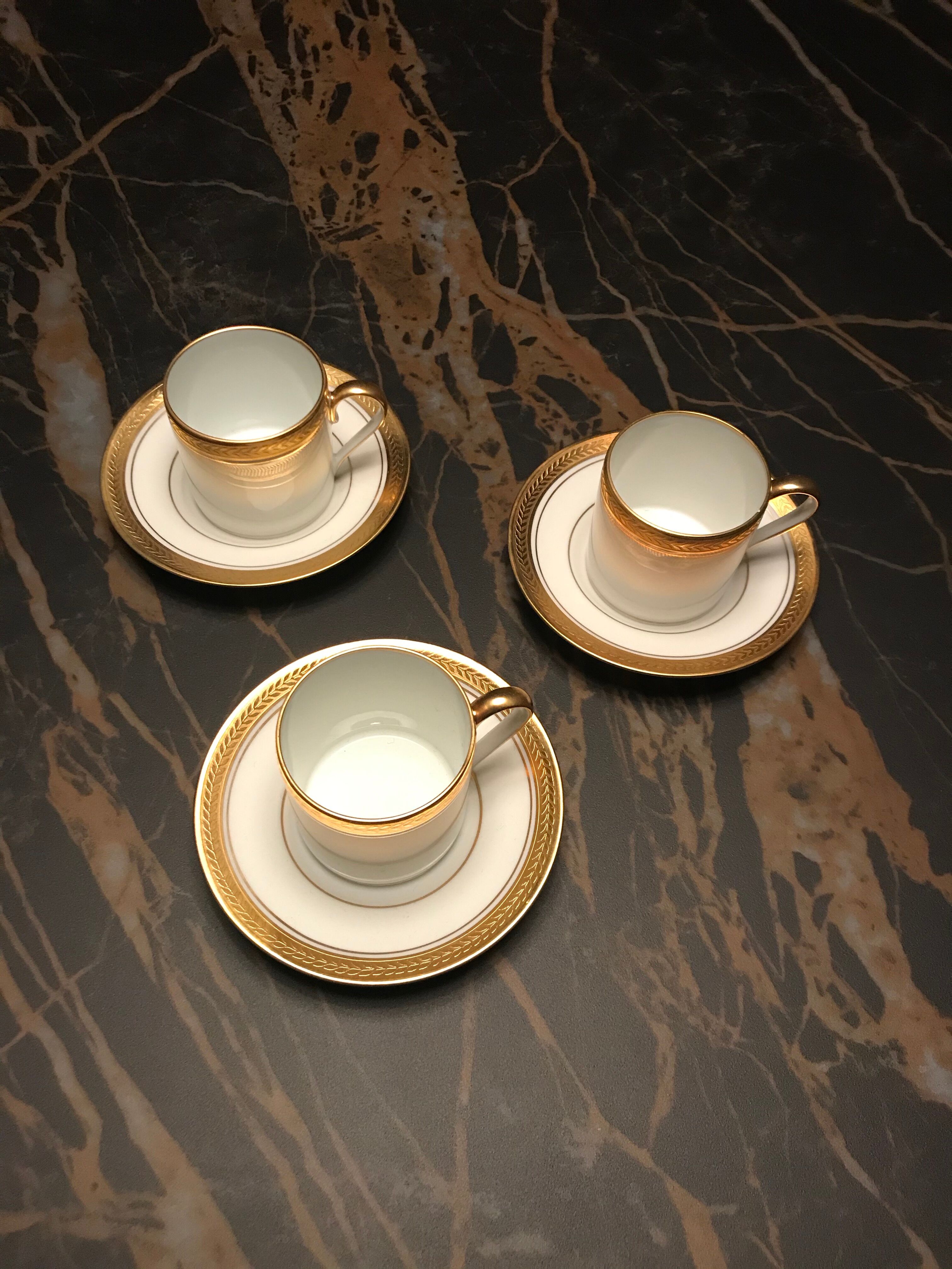 3 Coffee cups and Royal Limoges sub-cups